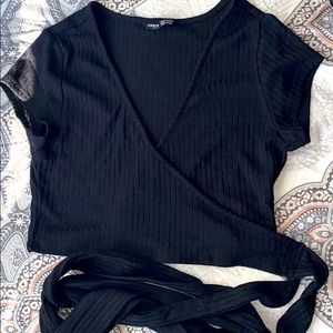 Crop Wrap Rib knit Top